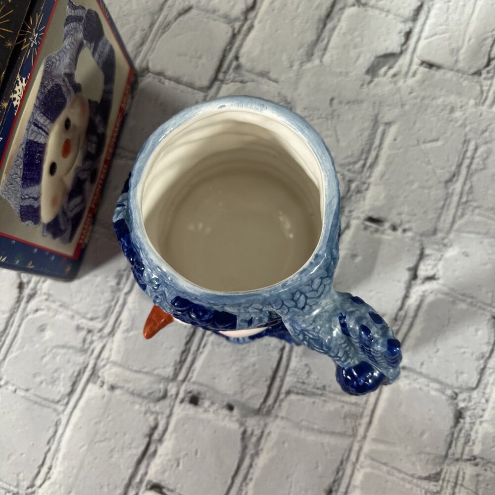 Holiday Workshop Vintage Snowman Ceramic Mug Christmas Blue Knit Hat and Scarf - Picture 3 of 13